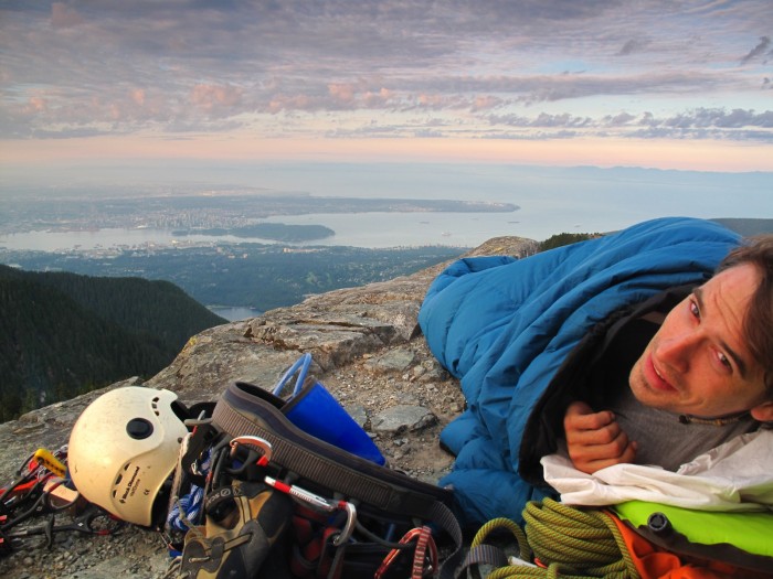 The sunrise from our mountaintop bivouac overlooking Vancouver (photo credit Boris)